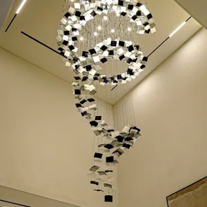 Modern Spiral Floating Square Glass Chandelier