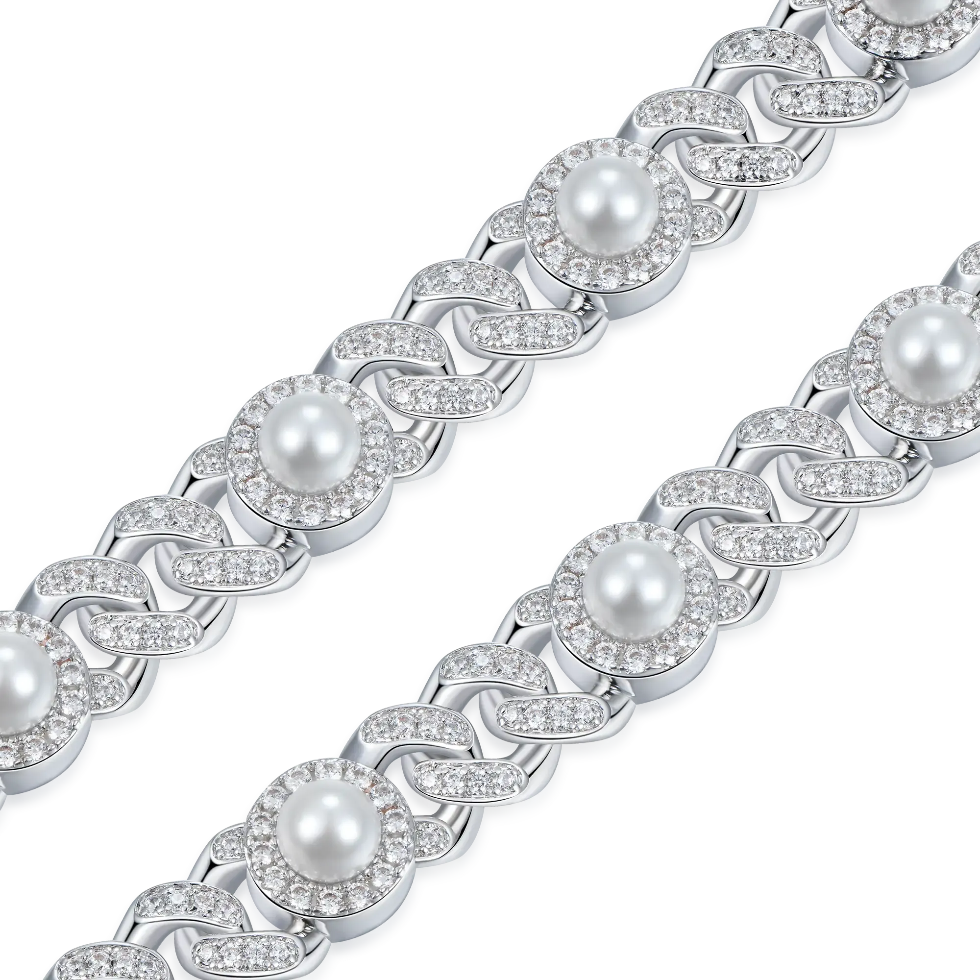 Moissanite Pearl Iced Cuban Bracelet - 8mm