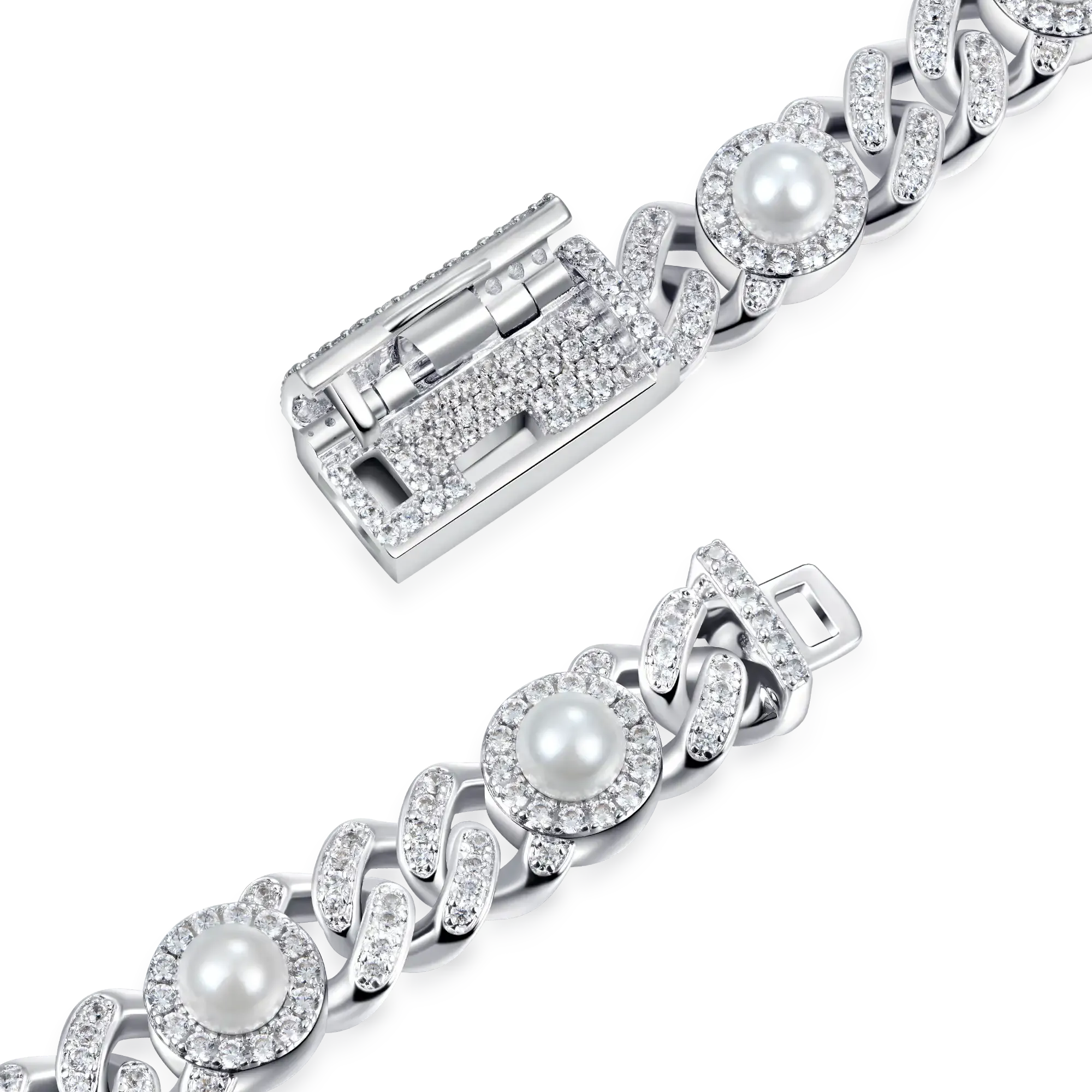 Moissanite Pearl Iced Cuban Bracelet - 8mm