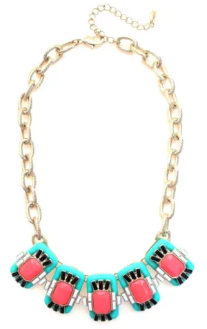 Neon Geo Gemstone Necklace- Mint & Pink