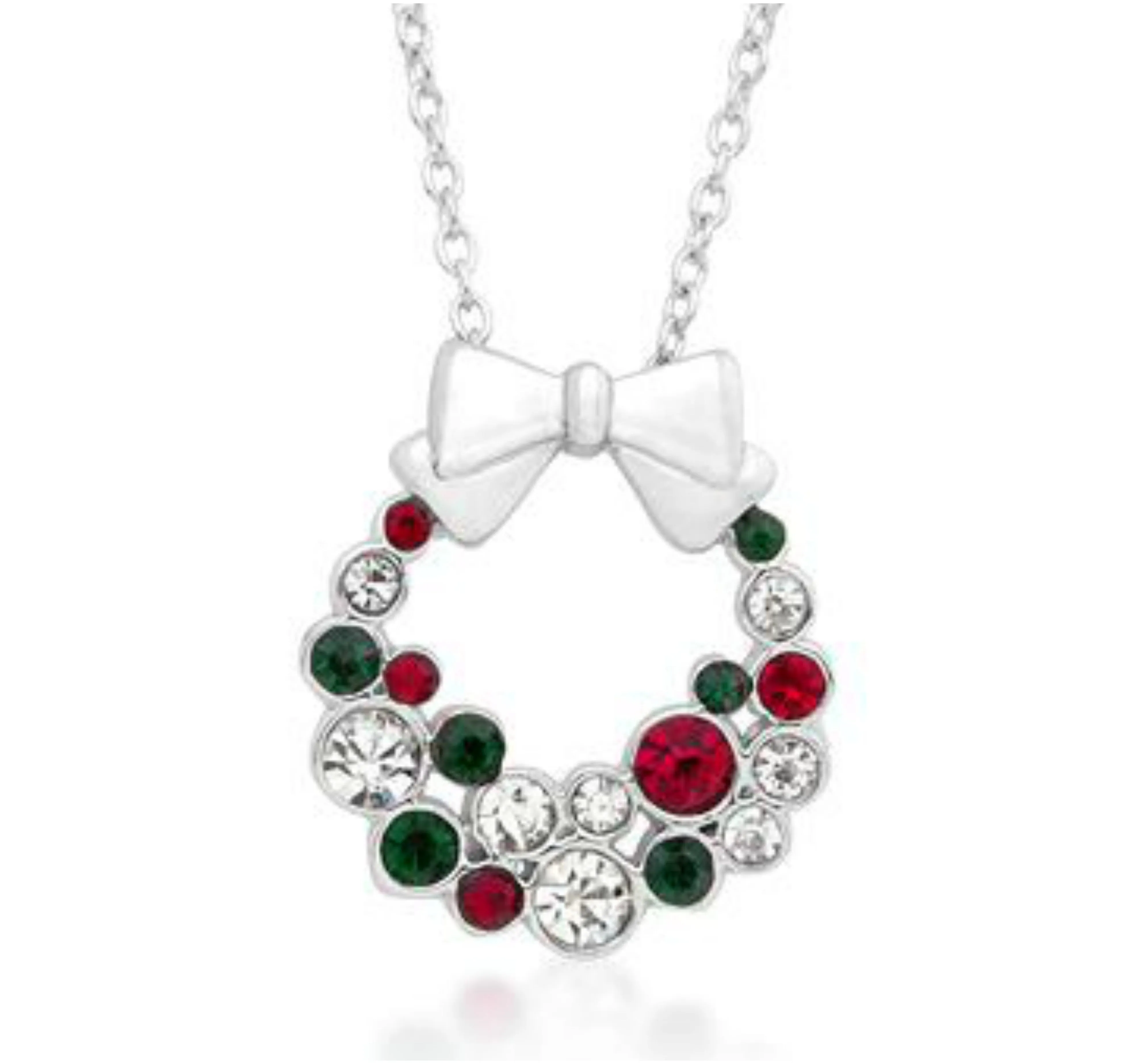 Noel Holiday Wreath Colored CZ Pendant