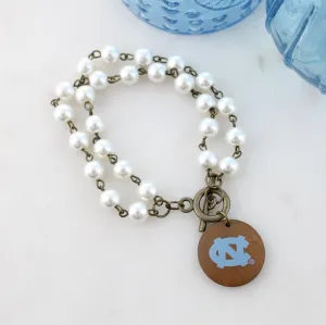 North Carolina Logo Pearl & Wood Disc Toggle Bracelet