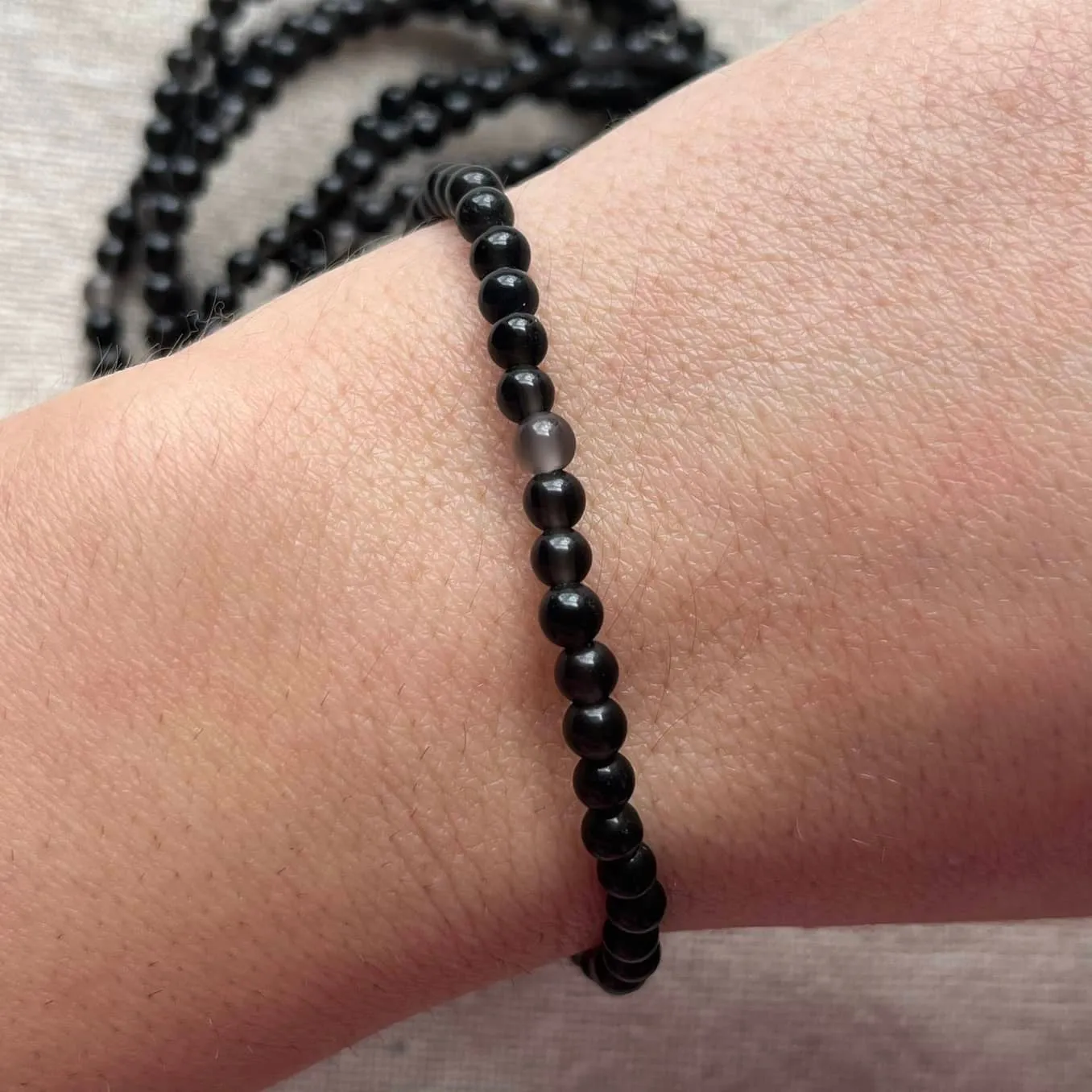 Obsidian 4mm Beaded Bracelet - Protection