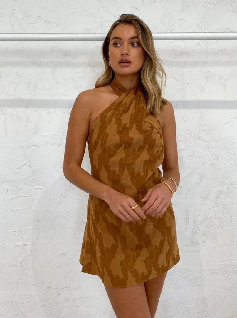 One Fell Swoop Swan Mini Dress in Umber Jacquard