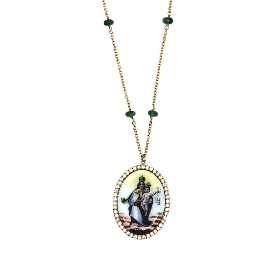 OUR LADY OF MOUNT CARMEL NECKLACE - GOLD AND DIAMONDS