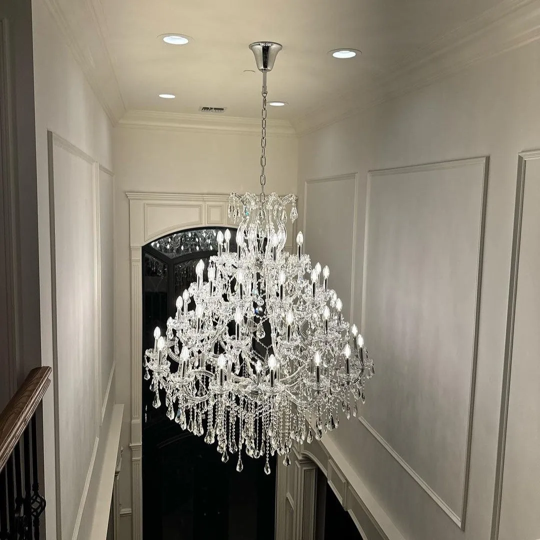 Oversized European Chrome Classic Candle Branch Crystal Chandelier for 2-Story/Duplex Buildings