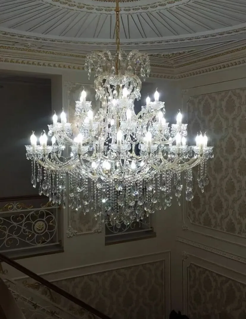 Oversized European Chrome Classic Candle Branch Crystal Chandelier for 2-Story/Duplex Buildings