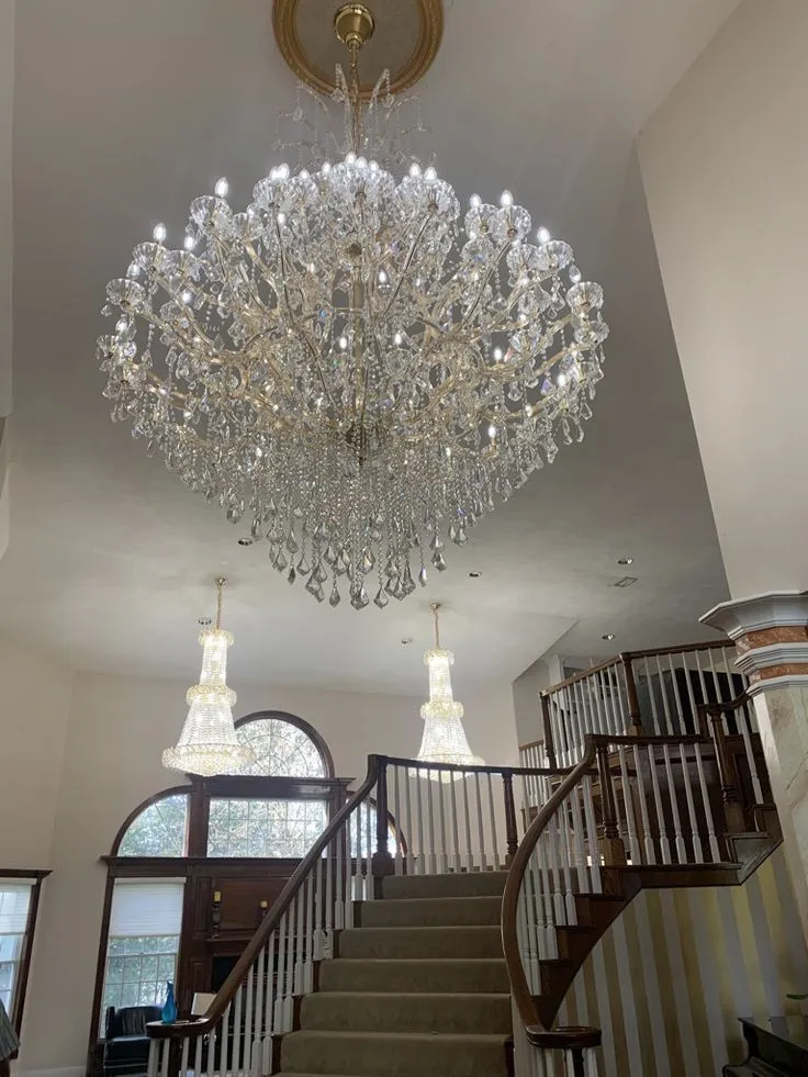 Oversized European Chrome Classic Candle Branch Crystal Chandelier for 2-Story/Duplex Buildings