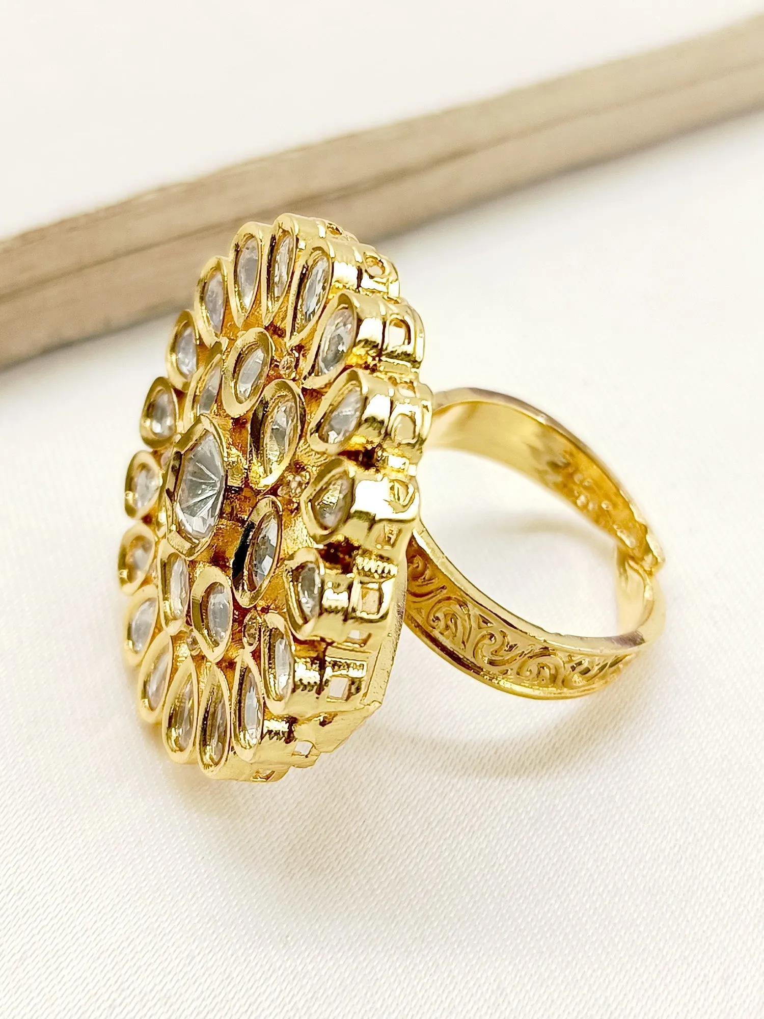 Pankriti White Kundan Finger Ring