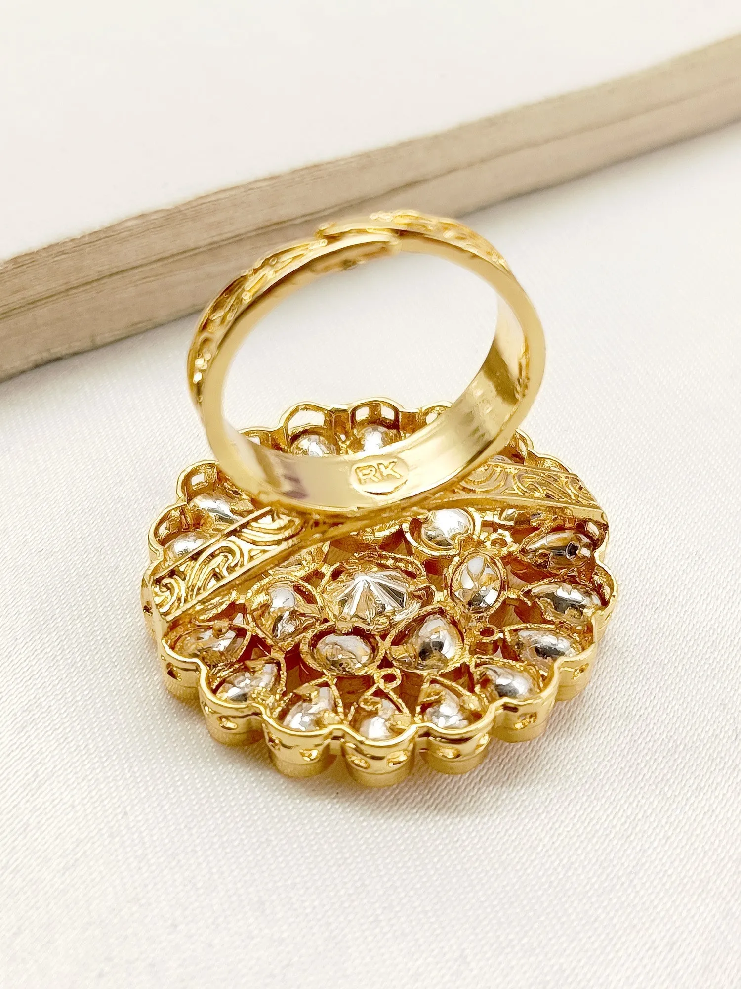 Pankriti White Kundan Finger Ring