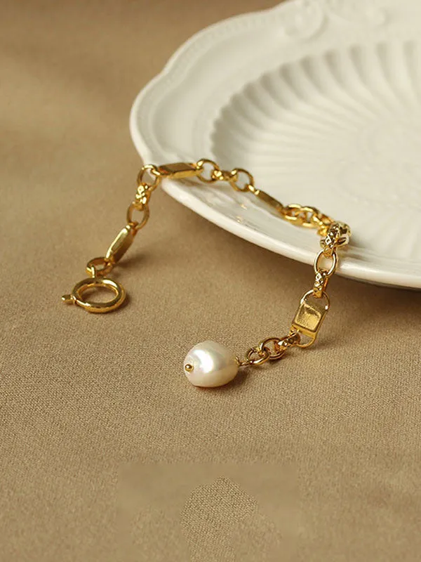 Pearl Irregular Chain Gold Plated Bracelet