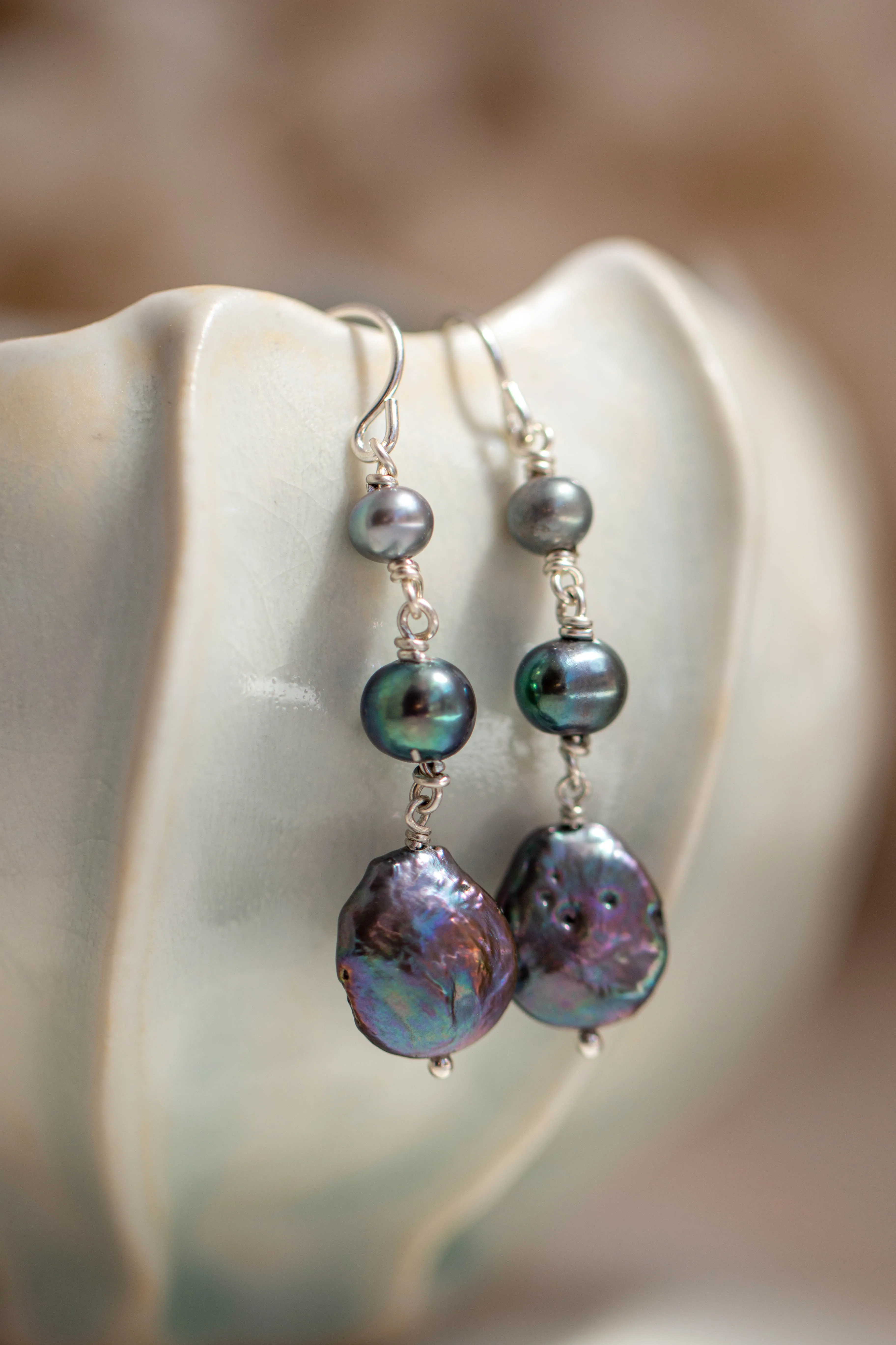 Pearl ~ Peacock Chandelier Earrings