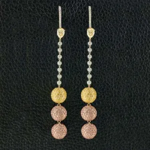 Pink, Yellow & White Dangle Ball Earrings