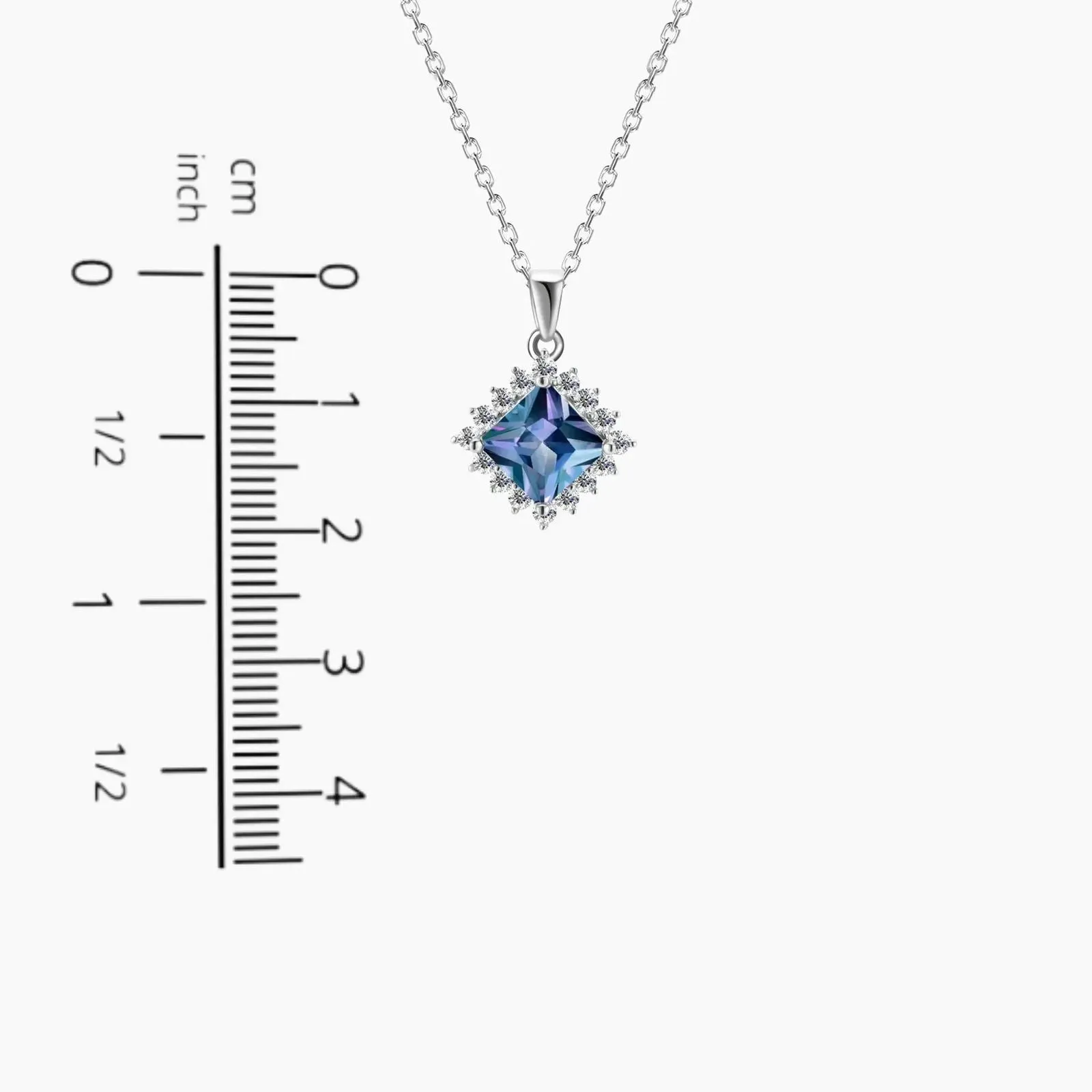 Princess Cut Alexandrite Halo Pendant Necklace in 925 Sterling SIlver - Irosk ®