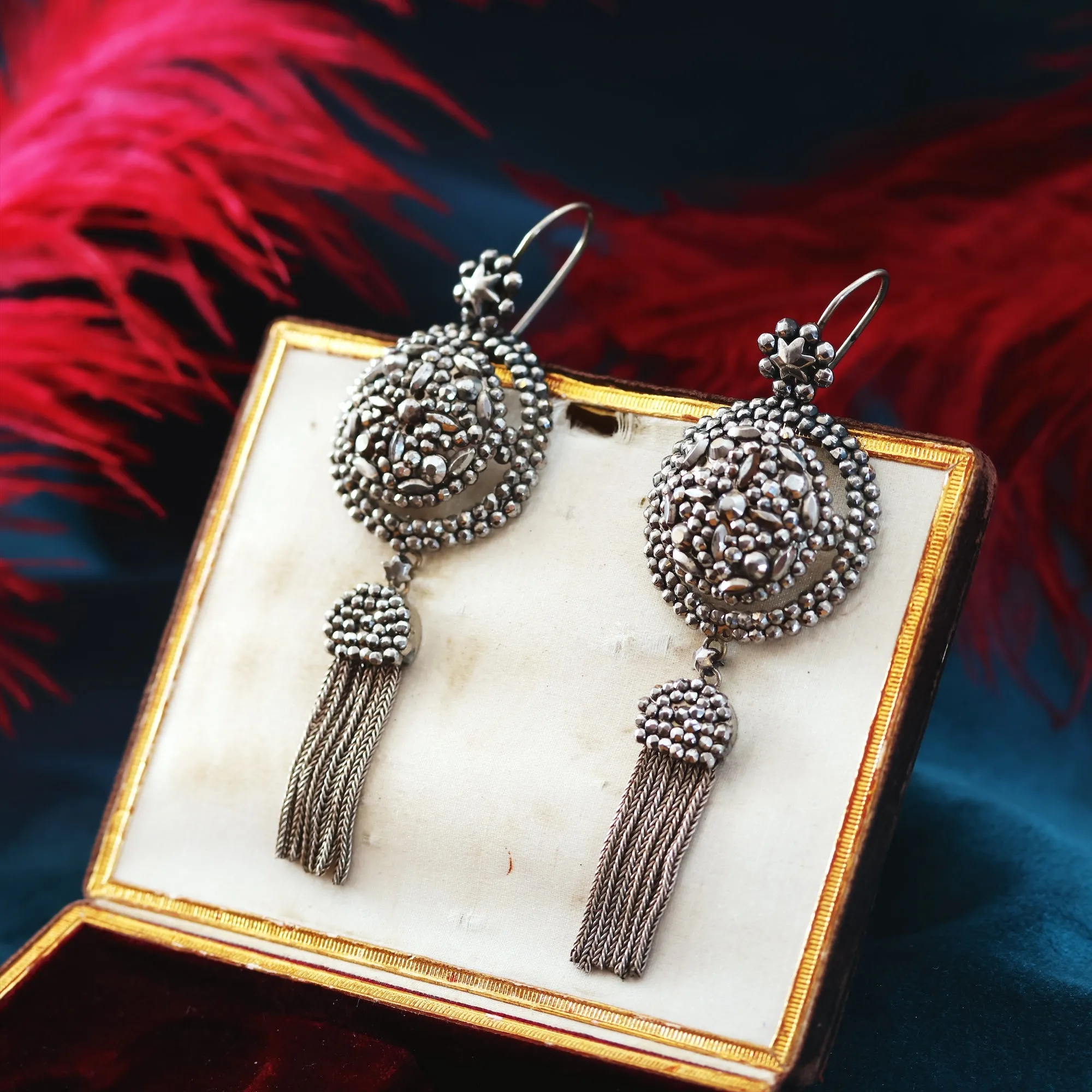 Quite Splendid!! Antique Tasselled Hand Cut Steel Earrings