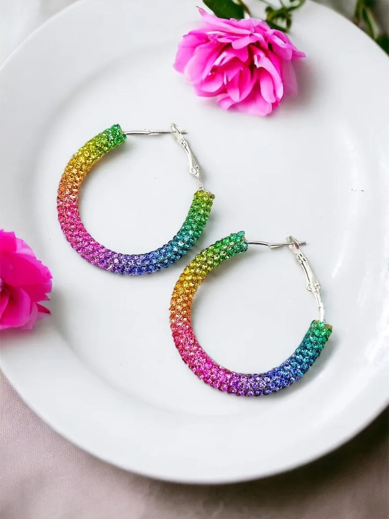 Rainbow Sparkle Hoop Earrings