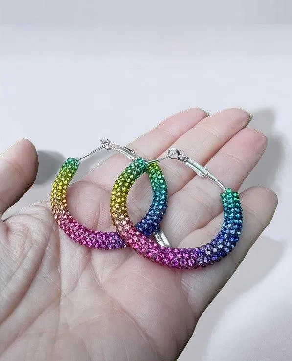 Rainbow Sparkle Hoop Earrings