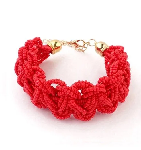 Red beaded goldtone bracelet