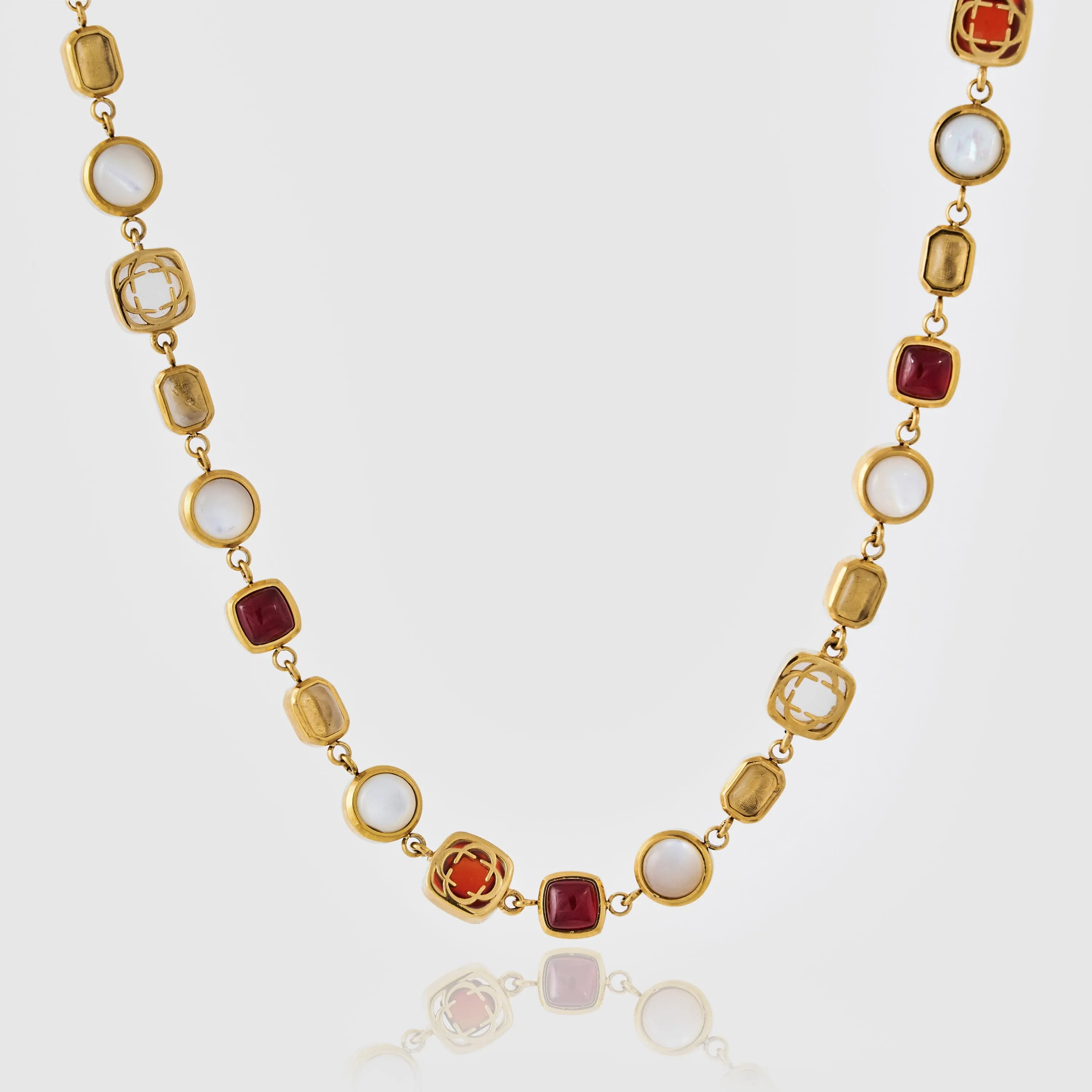 Red Crystal Gemstone Necklace (Gold)