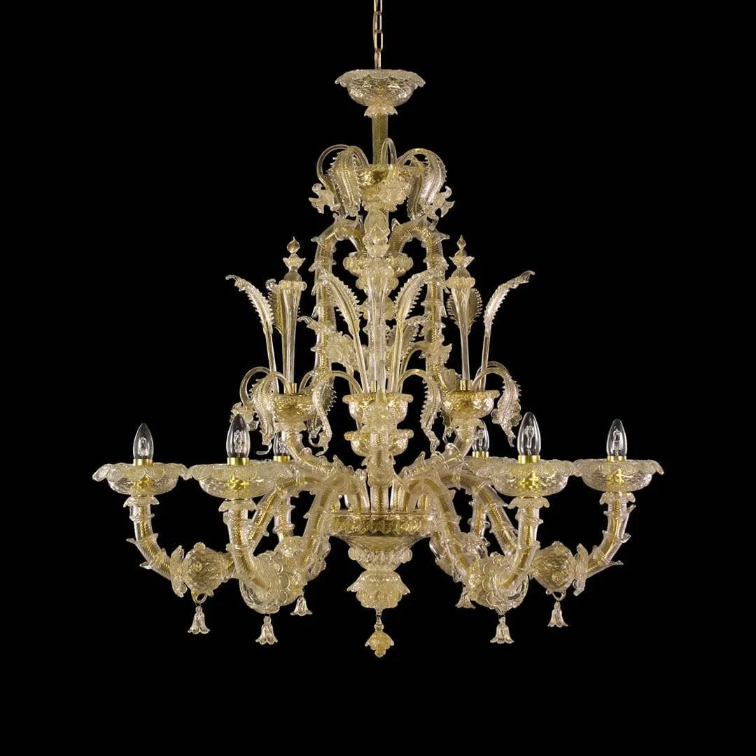 Rezzonico 6 Light Chandelier with Golden Leaf Murano Glass