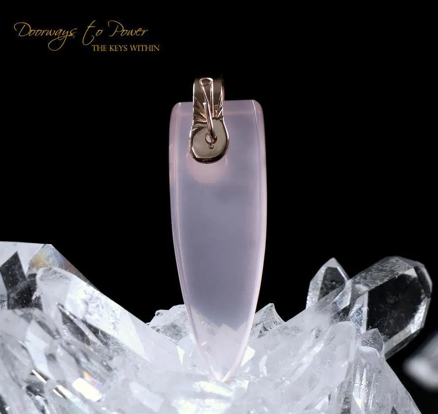 Rose Quartz Light Language Pendant ™ Moldavite in 14k Rose Gold