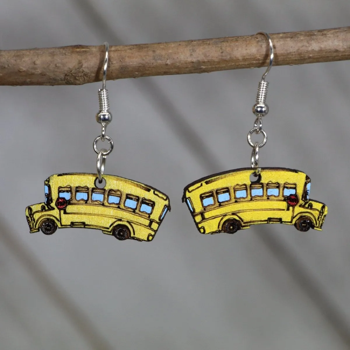 School Bus Wooden Dangle Earrings by Cate's Concepts, LLC