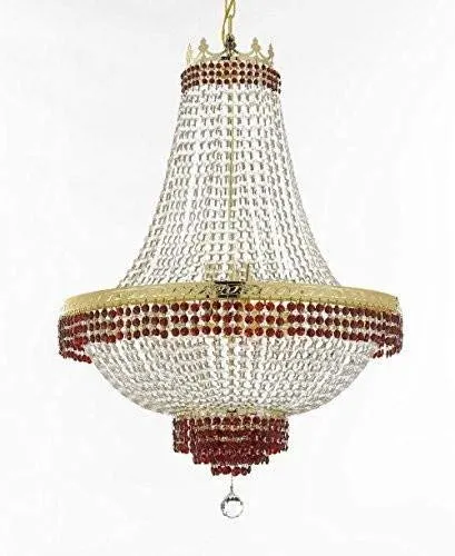 Set of 2-1 Moroccan Style French Empire Crystal Chandelier Trimmed w/Ruby Red Crystal H36 W30 and 1 Moroccan Style French Empire Crystal Chandelier Lighting Trimmed w/Ruby Red Crystal! H30" X W24" - B74/CG/870/14   B74/CG/870/9