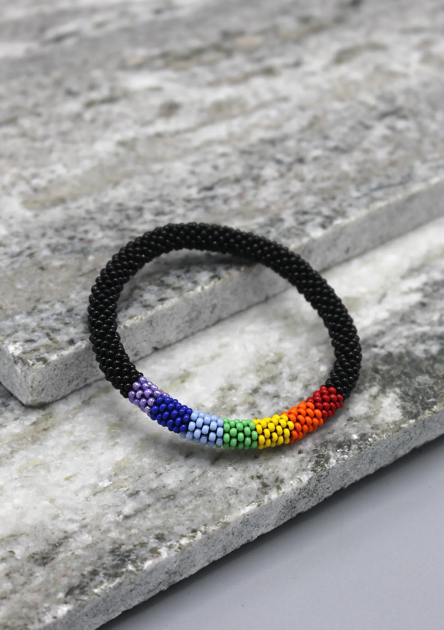 Seven Chakra Roll Beads Black Bracelet