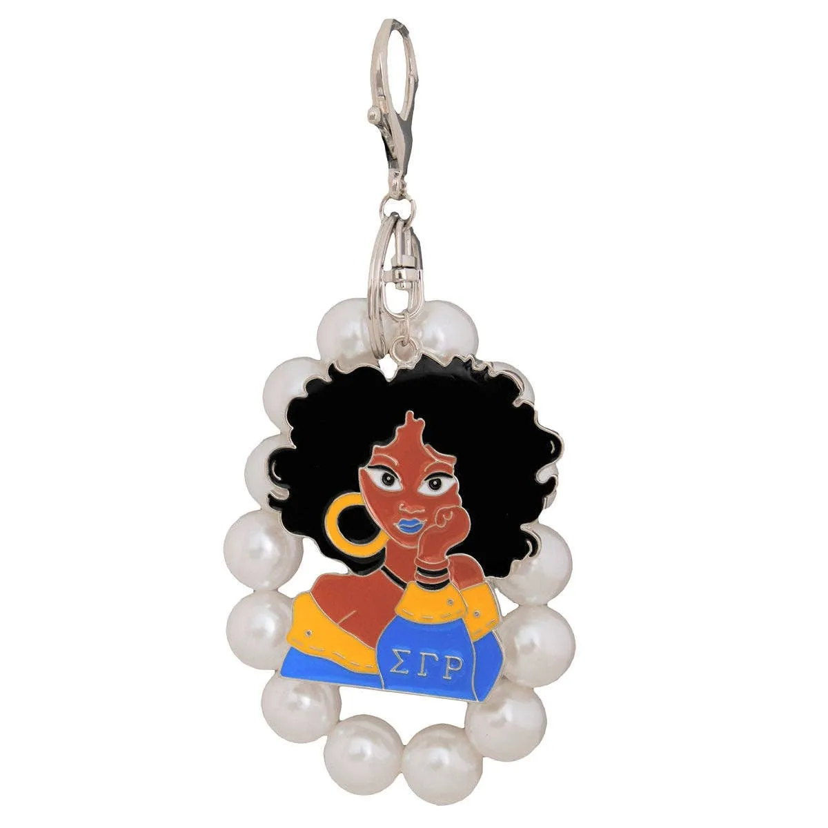 Sigma Gamma Rho Inspired Blue Gold Woman Pearl Keychain