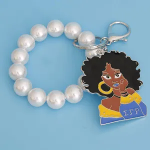 Sigma Gamma Rho Inspired Blue Gold Woman Pearl Keychain