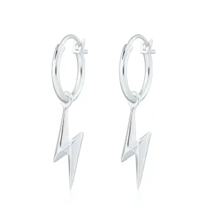 Silver Lightning Bolt Charm Hoop Earrings