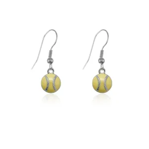 Silver Petite Softball Charm Dangle Earrings