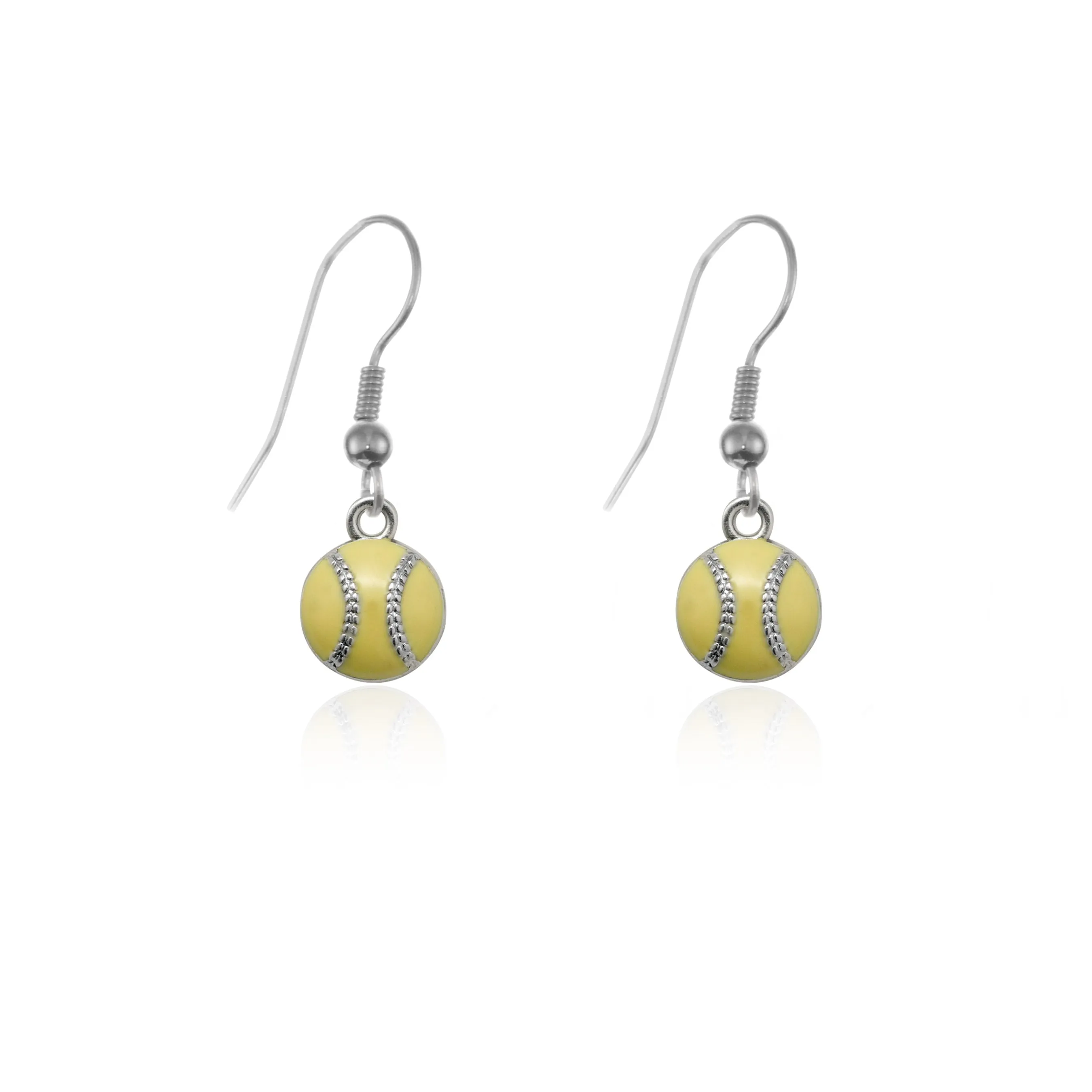 Silver Petite Softball Charm Dangle Earrings