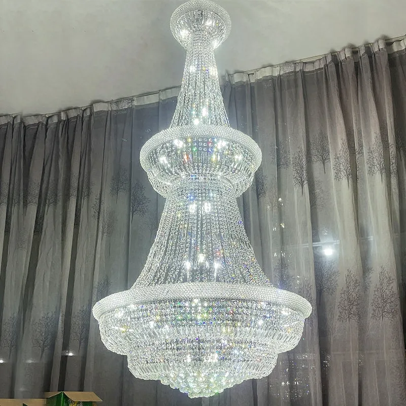 Silver/Chrome Extra Large Empire Style Crystal Chandelier for Foyer/Entryway/Staircase