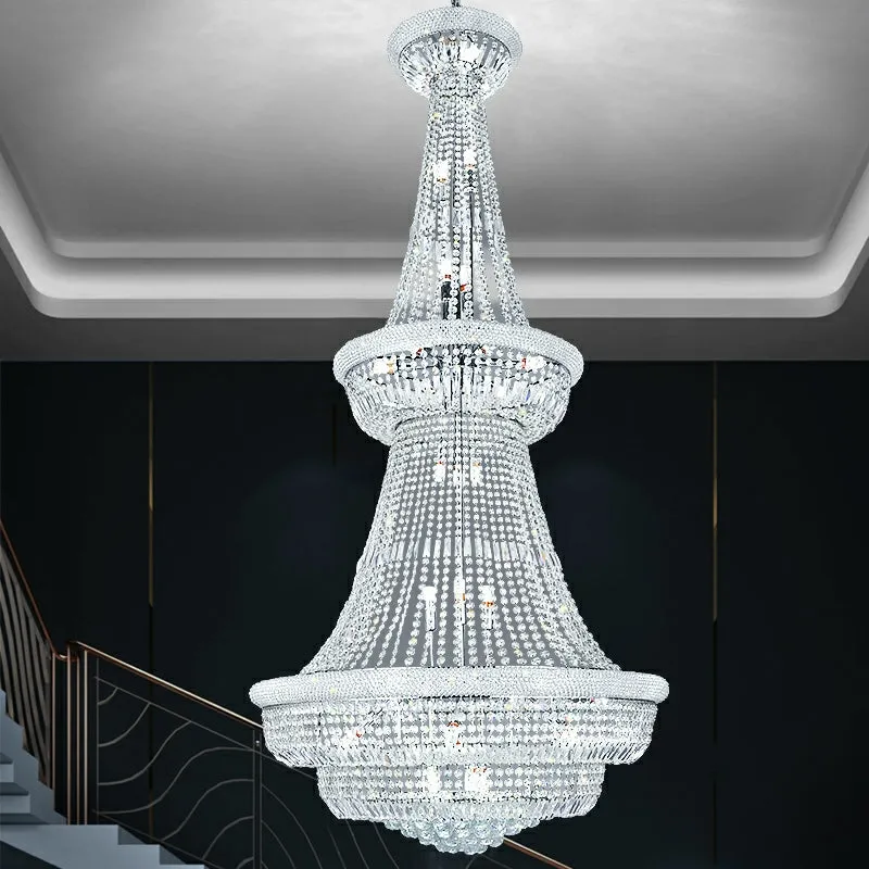 Silver/Chrome Extra Large Empire Style Crystal Chandelier for Foyer/Entryway/Staircase