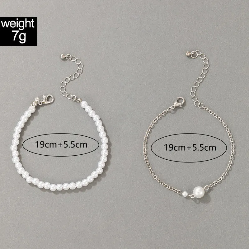 Simple Fashion In Europe And America Hand Jewelry Stringed Pearls Bracelet Two-piece Set