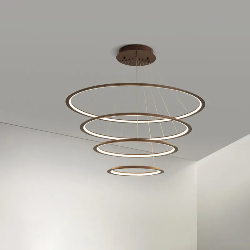 Slim Hoop Pendant LED Chandelier - 3/4 Tiers, Aluminum, Gold/Coffee, Living Room