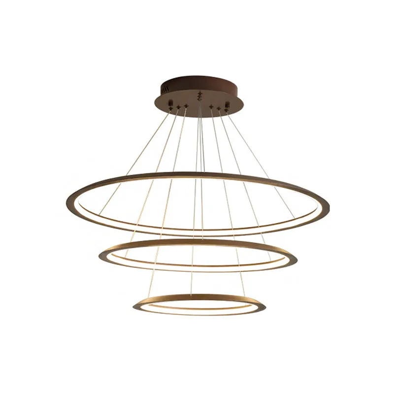 Slim Hoop Pendant LED Chandelier - 3/4 Tiers, Aluminum, Gold/Coffee, Living Room