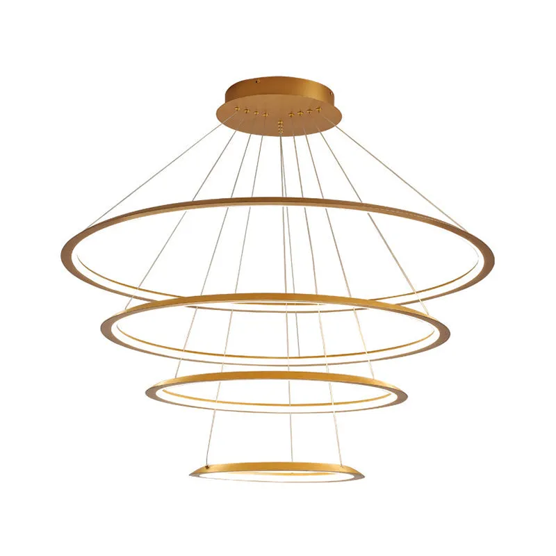 Slim Hoop Pendant LED Chandelier - 3/4 Tiers, Aluminum, Gold/Coffee, Living Room