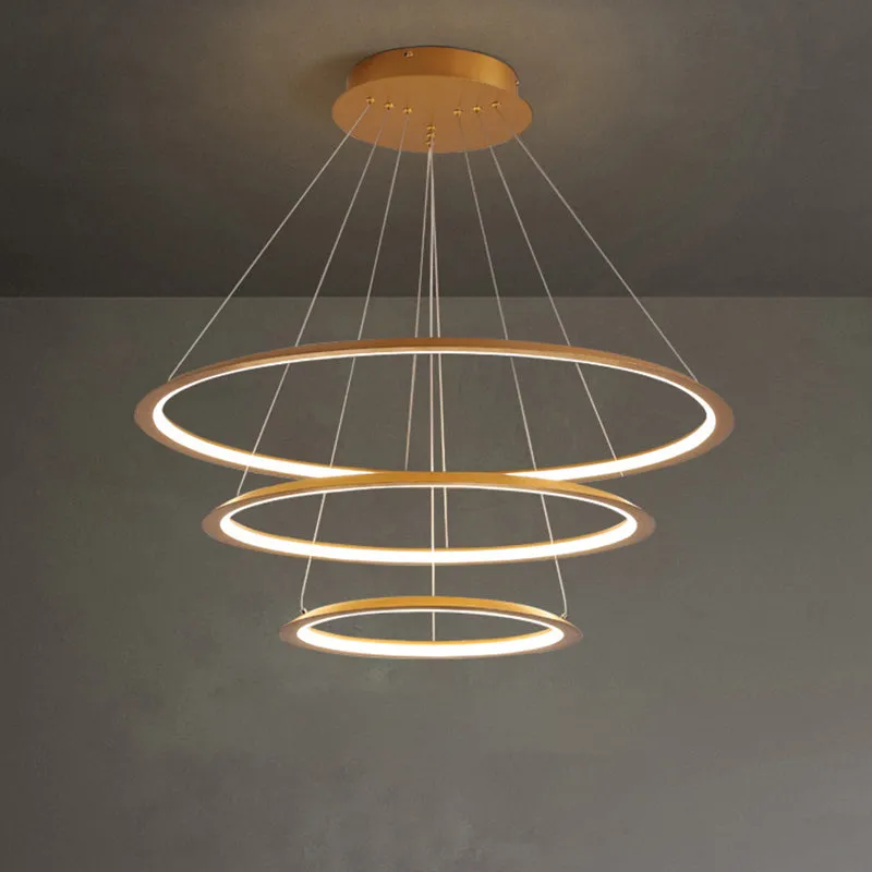 Slim Hoop Pendant LED Chandelier - 3/4 Tiers, Aluminum, Gold/Coffee, Living Room