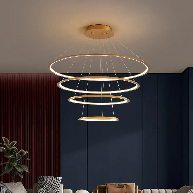 Slim Hoop Pendant LED Chandelier - 3/4 Tiers, Aluminum, Gold/Coffee, Living Room