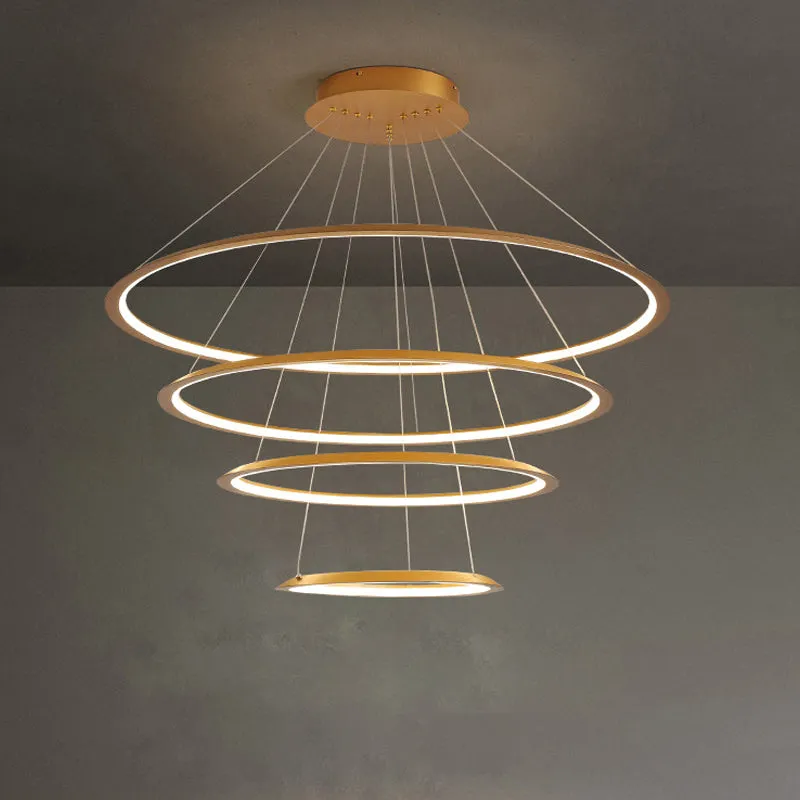 Slim Hoop Pendant LED Chandelier - 3/4 Tiers, Aluminum, Gold/Coffee, Living Room