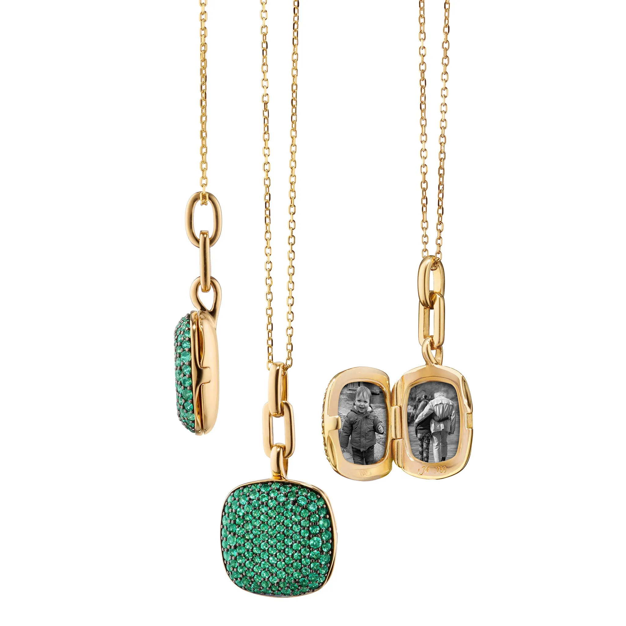 Slim "Rae" Locket Necklace with Emeralds