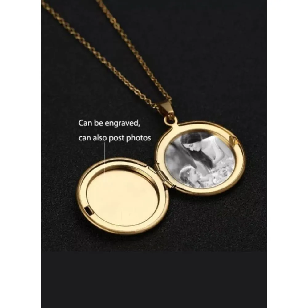 Stainless Steel Photo Locket Necklace Open Round Pendant Necklaces For Women Jewelry Family Birthday Gift