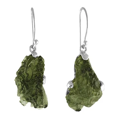 Starborn Creations Sterling Silver Natural Raw Moldavite Prong Set Earrings