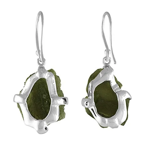 Starborn Creations Sterling Silver Natural Raw Moldavite Prong Set Earrings