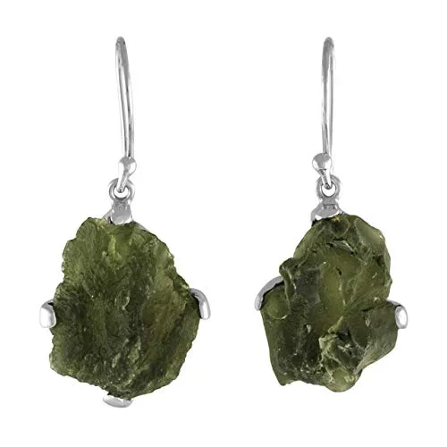 Starborn Creations Sterling Silver Natural Raw Moldavite Prong Set Earrings