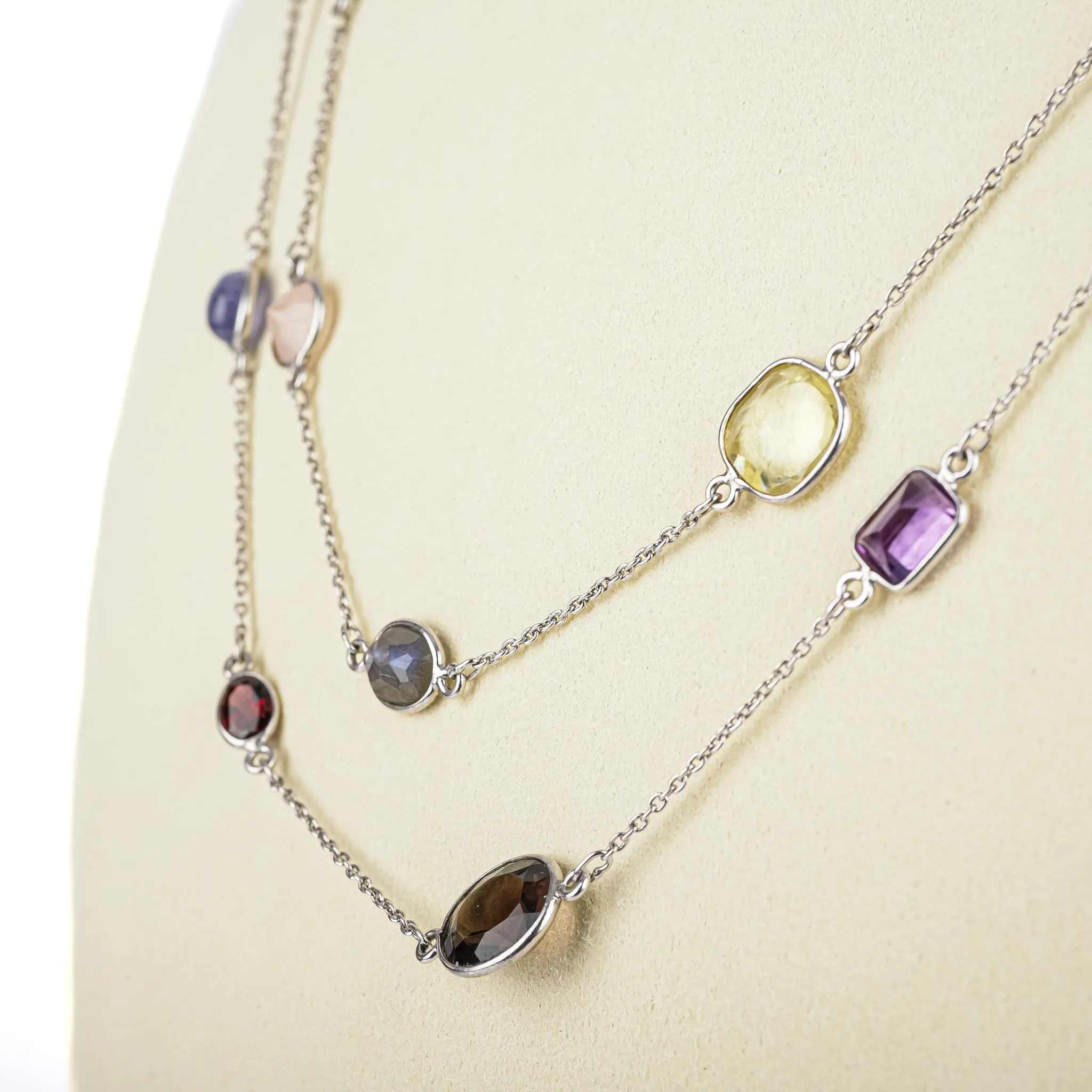 Sterling Multi Gemstone Station Necklace