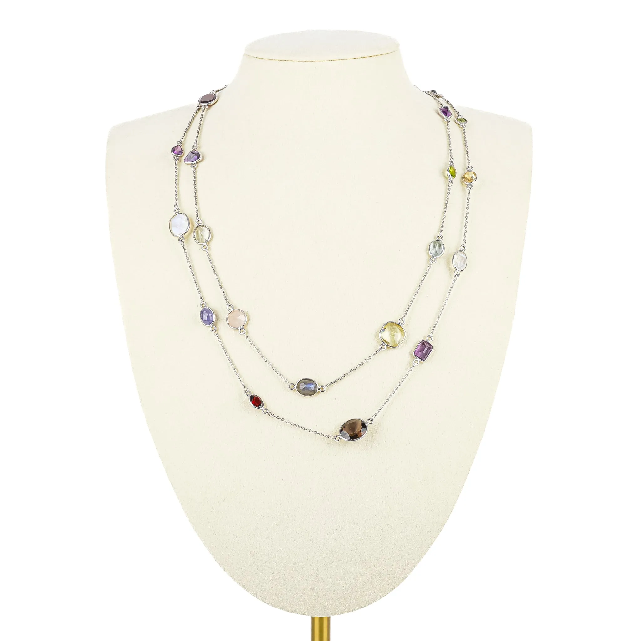 Sterling Multi Gemstone Station Necklace