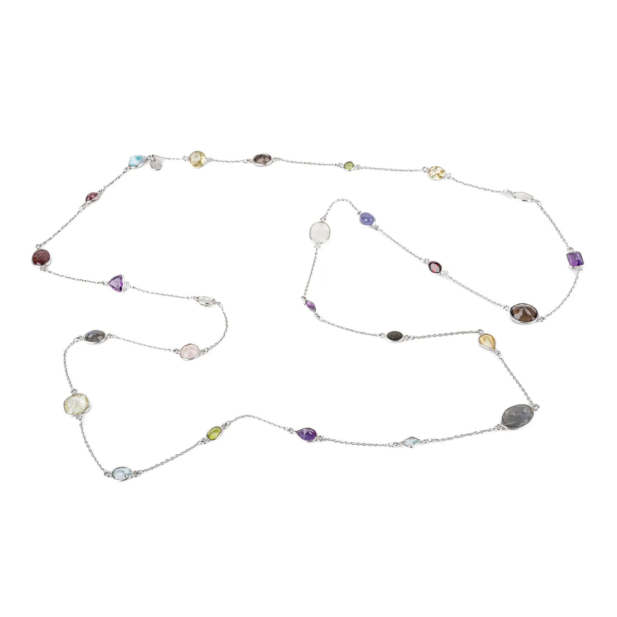 Sterling Multi Gemstone Station Necklace